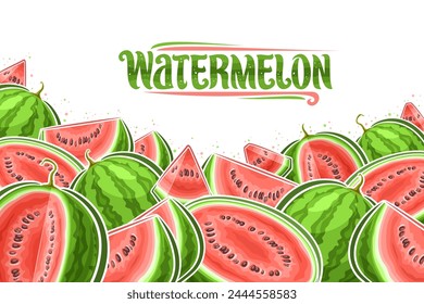 Vector illustration of Watermelons with copy space for ad text, decorative layout with chopped cartoon watermelon composition, horizontal fruit poster with green text watermelon on white background