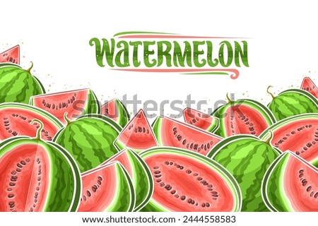 Vector illustration of Watermelons with copy space for ad text, decorative layout with chopped cartoon watermelon composition, horizontal fruit poster with green text watermelon on white background