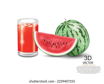 vector illustration watermelon,slice of watermelon and watermelon juice glass design template on white background.