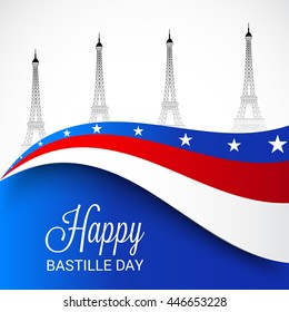 Vector illustration of a Wave Background with Eiffel Tower for France Bastille Day.