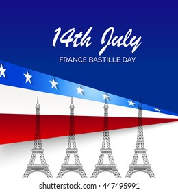 Vector illustration of a wave background with Eiffel Tower for France Independence Day.