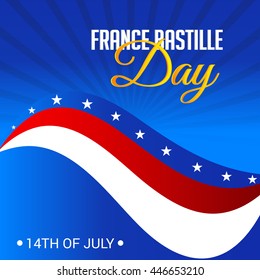 Vector illustration of a Wave Background with Stylish Text for France Bastille Day.
