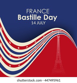 Vector illustration of a wave background with stylish text for France Independence Day.