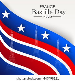Vector illustration of a wave background with stylish text for France Independence Day.