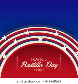 Vector illustration of a wave background with stylish text for France Independence Day.