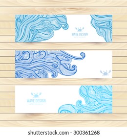 Vector illustration, wave banners with ocean waves can be used as a greeting card. Banners.