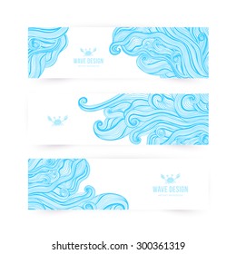 Vector illustration, wave banners with ocean waves can be used as a greeting card. Banners.