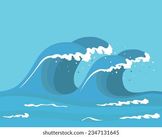 Vector illustration of a wave. Big waves. Tsunami. Sea and ocean.  