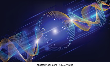 Vector illustration wave lines flowing dynamic on blue background for technology digital