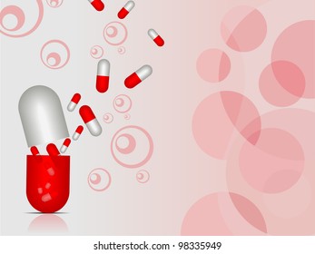 vector illustration of wave medical background with capsules in red on pink abstract background.EPS 10