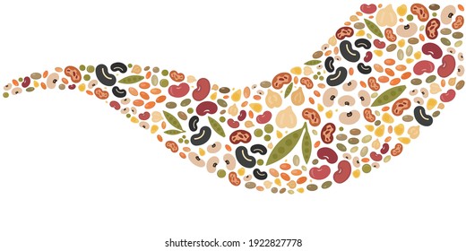 Vector Illustration Of Wave Shape Of Pulses Legumes And Beans Healthy Food Production