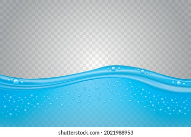 Vector illustration of a wave of water with air bubbles on a transparent background.