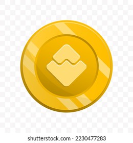 Vector illustration of Waves coin in gold color on transparent background (PNG).