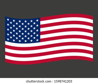 Vector illustration of waving American Flag on dark background. United States Flag.