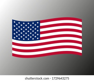 Vector illustration of waving American Flag on gray background. United States Flag.