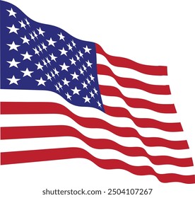 Vector Illustration of Waving American Flag - United States Patriotic Symbol