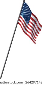 Vector illustration of a waving American flag on a pole, showcasing vibrant colors and dynamic movement
