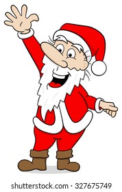 vector illustration of a waving cartoon Santa Claus on white