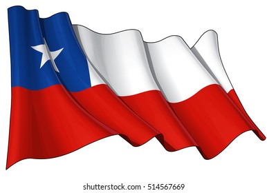 Vector Illustration of a Waving Chilean Flag. All elements neatly organized. Lines, Shading & Flag Colors on separate layers for easy editing.