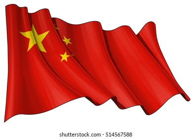 Vector Illustration of a Waving Chinese Flag. All elements neatly organized. Lines, Shading & Flag Colors on separate layers for easy editing.