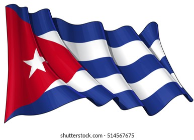Vector Illustration of a waving Cuban flag. All elements neatly organized. Lines, Shading & Flag Colors on separate layers for easy editing.
