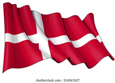 Vector Illustration of a waving Danish flag. All elements neatly organized. Lines, Shading & Flag Colors on separate layers for easy editing.