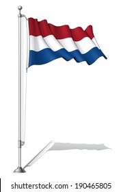 Vector Illustration of a waving Dutch flag fasten on a flag pole. Flag and pole in separate layers, line art, shading and color neatly in groups for easy editing. 