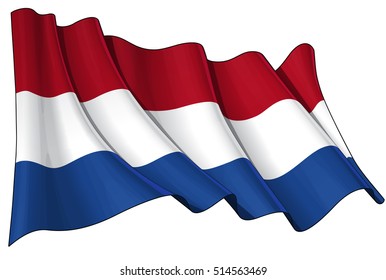 Vector Illustration of a waving Dutch flag. All elements neatly organized. Lines, Shading & Flag Colors on separate layers for easy editing.