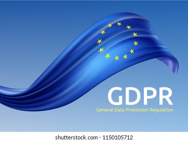 Vector illustration of waving European Union flag with GDPR, General Data Protection Regulation on blue background