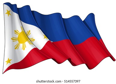 Vector illustration of a waving Filipino flag. All elements neatly organized. Lines, Shading & Flag Colors on separate layers for easy editing.
