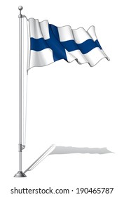 Vector Illustration of a waving Finnish flag fasten on a flag pole. Flag and pole in separate layers, line art, shading and color neatly in groups for easy editing. 