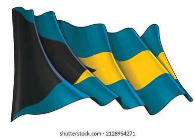 Vector illustration of a Waving Flag of The Bahamas. All elements neatly on well-defined layers and groups.