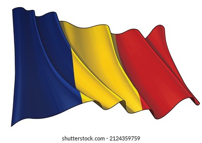Vector illustration of a Waving Flag of Chad. All elements neatly on well-defined layers and groups.