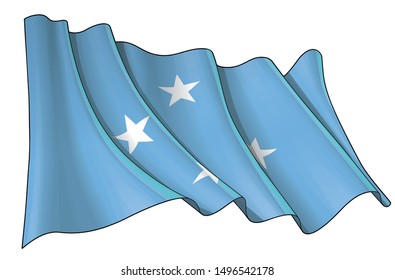 Vector illustration of a Waving Flag of the Federated States of Micronesia. All elements neatly on well-defined layers and groups.