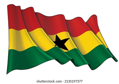 Vector illustration of a Waving Flag of Ghana. All elements neatly on well-defined layers and groups.