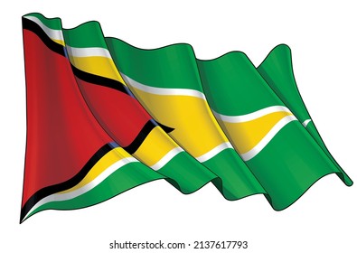 Vector illustration of a Waving Flag of Guyana. All elements neatly on well-defined layers and groups.