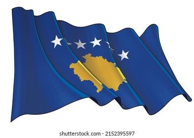 Vector illustration of a Waving Flag of Kosovo. All elements neatly on well-defined layers and groups.