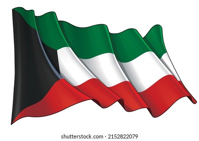Vector illustration of a Waving Flag of Kuwait. All elements neatly on well-defined layers and groups.
