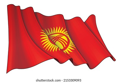 Vector illustration of a Waving Flag of Kyrgyzstan. All elements neatly on well-defined layers and groups.