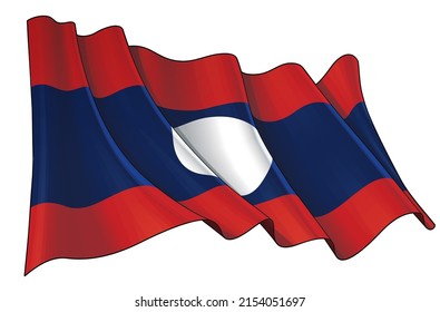 Vector illustration of a Waving Flag of Laos. All elements neatly on well-defined layers and groups.