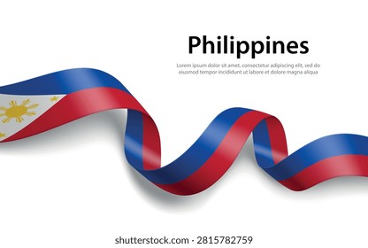 Vector illustration of a waving flag of the Philippines ribbon banner. Perfect for travel, patriotic events, or promotional materials related to the country.