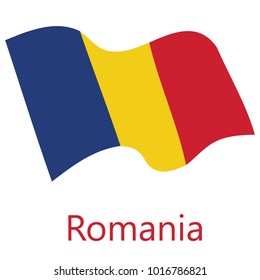 Vector illustration waving flag Romania icon. Romania flag button isolated on white background