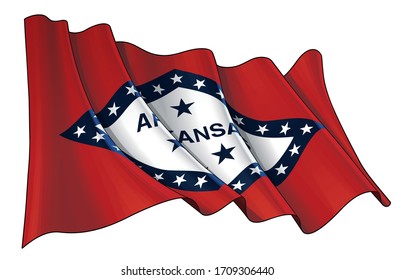 Vector illustration of a Waving Flag of the State of Arkansas.  All elements neatly on well-defined layers and 