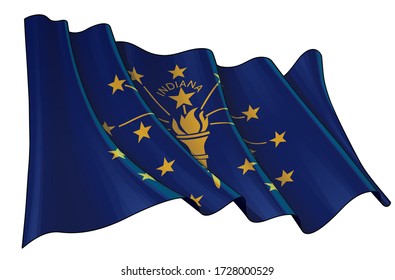 Vector illustration of a Waving Flag of the State of Indiana. All elements neatly on well-defined layers and groups.