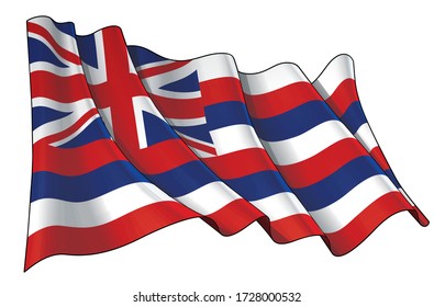 Vector illustration of a Waving Flag of the State of Hawaii. All elements neatly on well-defined layers and groups.