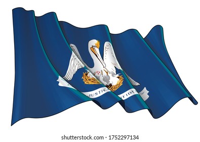 Vector illustration of a Waving Flag of the State of Louisiana.  All elements neatly on well-defined layers and groups.
