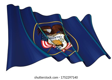 Vector illustration of a Waving Flag of the State of Utah. All elements neatly on well-defined layers and groups.