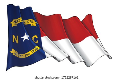 Vector illustration of a Waving Flag of the State of North Carolina. All elements neatly on well-defined layers and groups.