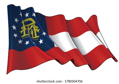 Vector illustration of a Waving Flag of the State of Georgia. All elements neatly on well-defined layers and groups.