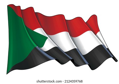 Vektorgrafik einer Wellenflagge des Sudan. Alle Elemente auf genau definierten Schichten und Gruppen.